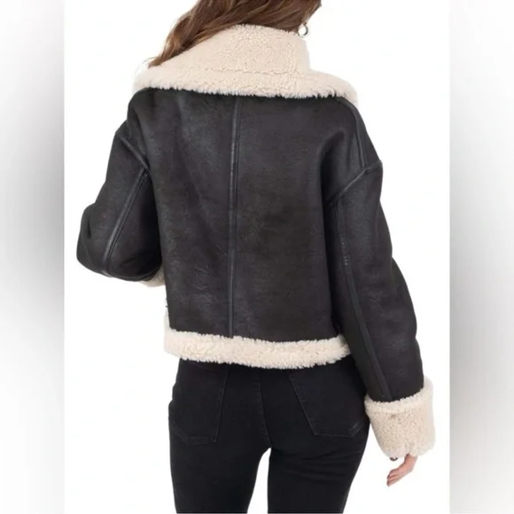 Frye Black and Cream Sterling Aviator Jacket - Picture 2 of 6